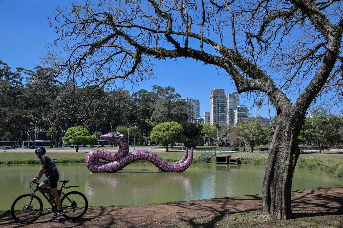 Un hombre anda en bicicleta en un parque de Sao Paulo. Foto Afp