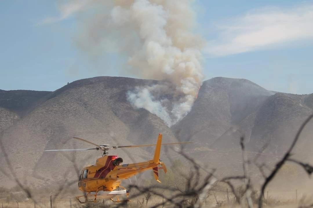 Imagen del incendio en los ejidos de La Trinidad, La Cuesta y Laguna de Labradores. Foto @PC_NuevoLeon

