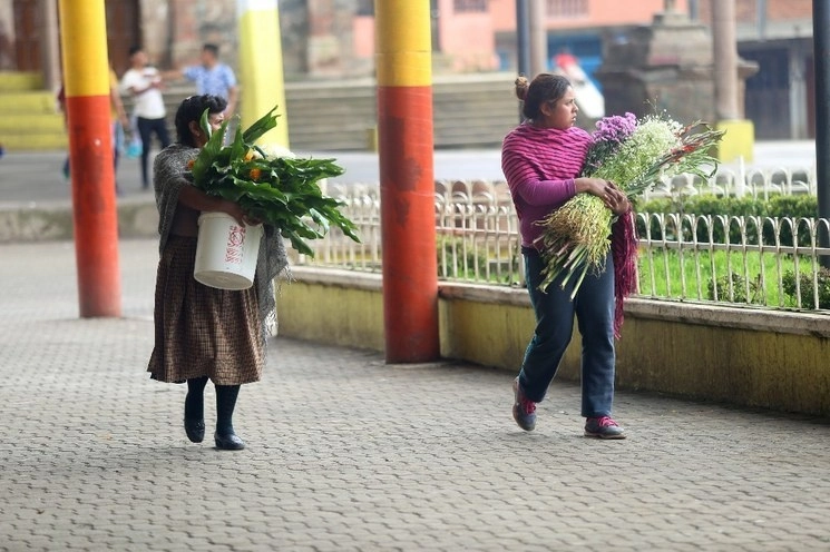 Mujeres cargan flores en Nahuatzen, Michoacán. Foto Cuartoscuro / Archivo