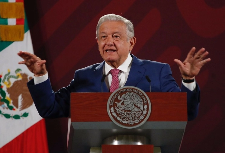 El presidente de México, Andrés Manuel López Obrador, durante su conferencia matutina en Palacio Nacional, en la Ciudad de México, el 16 de mayo de 2023. Foto Cristina Rodríguez