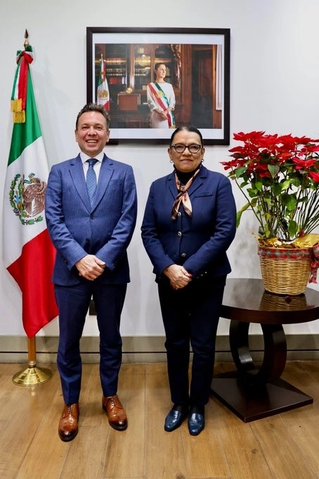La titular de Gobernación, Rosa Icela Rodríguez junto con el gobernador electo de Jalisco, Pablo Lemus. Foto tomada de la cuenta de X @rosaicela_