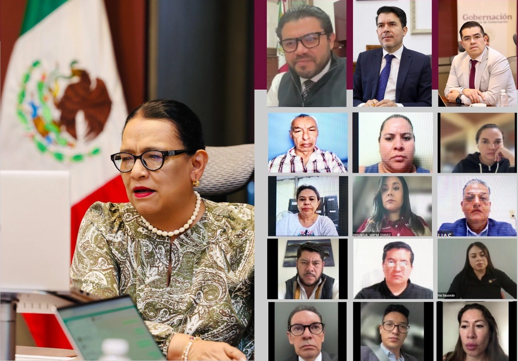 La titular de Segob, Rosa Icela Rodríguez encabezó la reunión virtual. Foto tomada de la cuenta de X 