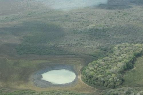 Aspecto de la laguna de Alvarado, en la biosfera de Calakmul, Campeche, una de las 45 aguadas afectadas por la falta de lluvias, construidas de manera artificial desde la época prehispánica. Foto 'La Jornada'