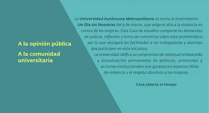 Comunicado de la UAM. Imagen tomada de https://www.uam.mx/
