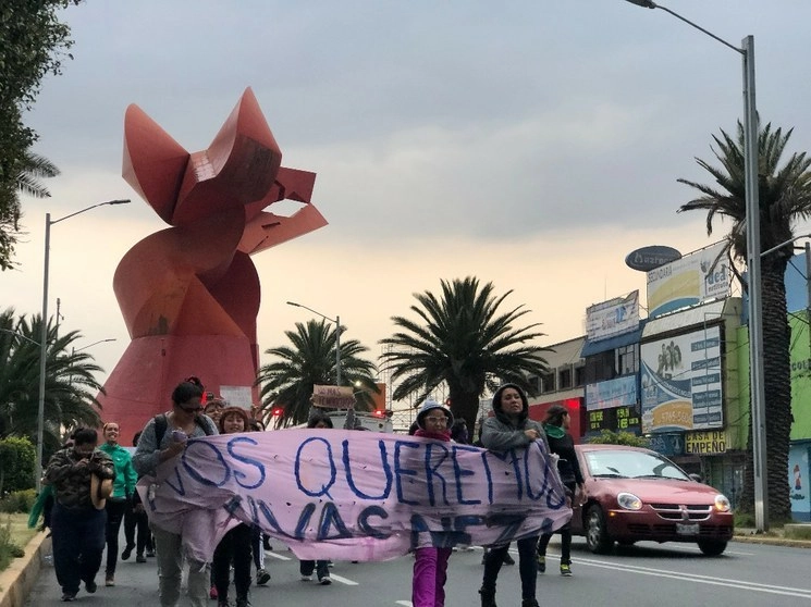 Durante una protesta en contra de la violencia y feminicidios  frente a la explanada Unión de Fuerzas, el 14 de febrero de 2020. Foto René Ramón