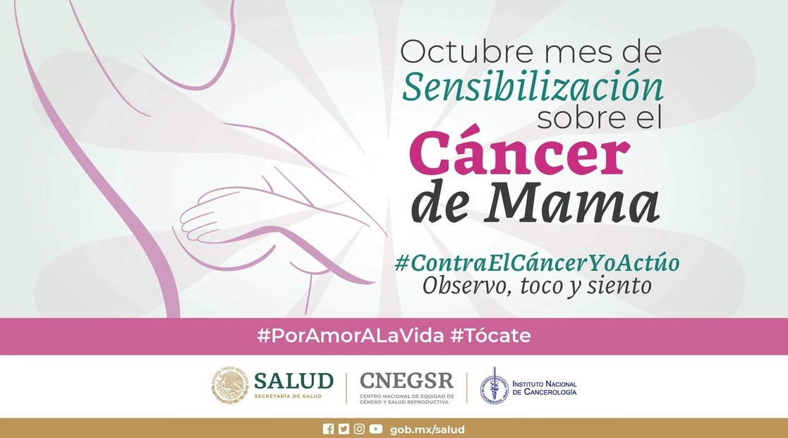 Cartel la campaña de sensibilización de la Secretaría de Salud sobre el cáncer de mama. Foto Tomada del Twitter @SSalud_mx