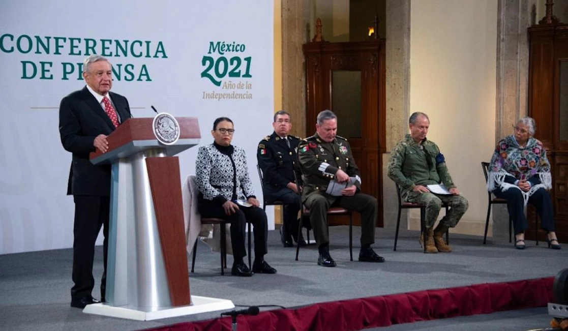 Durante la conferencia presidencial desde Palacio Nacional, este viernes 19 de febrero. Foto Cuartoscuro