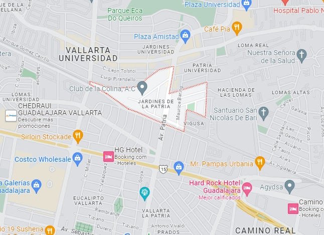 La alcaldesa Yolanda Sánchez fue privada de su libertad la tarde del sábado poco antes de las 19.00 horas en el cruce de la avenida Patria con la calle Gabrielle D’Annunzio, en la colonia Jardines de la Patria, Zapopan. Foto Google Maps
