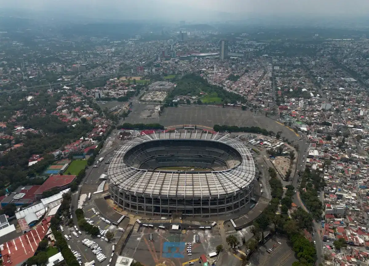 Vista aérea del estadio Azteca en la Ciudad de México, una de las sedes del Mundial 2026. Foto 