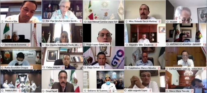 La secretaria de Gobernación, Olga Sánchez, en reunión virtual con gobernadores. Imagen tomada del Twitter @CONAGO_oficial
