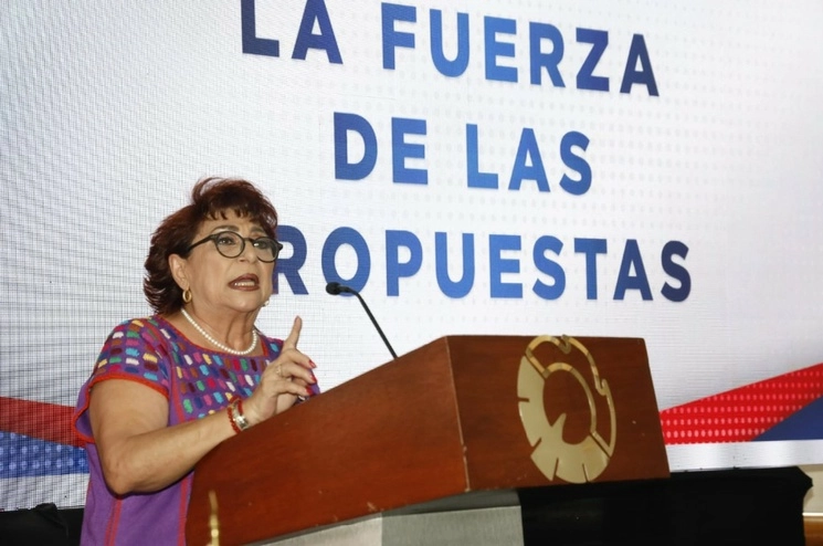 Esperanza Ortega, presidenta de la Cámara Nacional de la Industria de la Transformación (Canacintra), durante el Foro Regional sobre Política Pública Industrial. Foto tomada de X @CANACINTRAMex