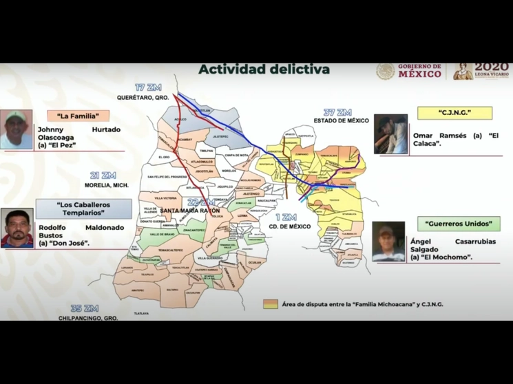 Gráfica mostrada por el secretario Sandoval durante su exposición en la conferencia de esta mañana del gobierno federal 