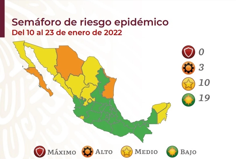 Semáforo Epidemiológico del 10 al 23 de enero de 2022
