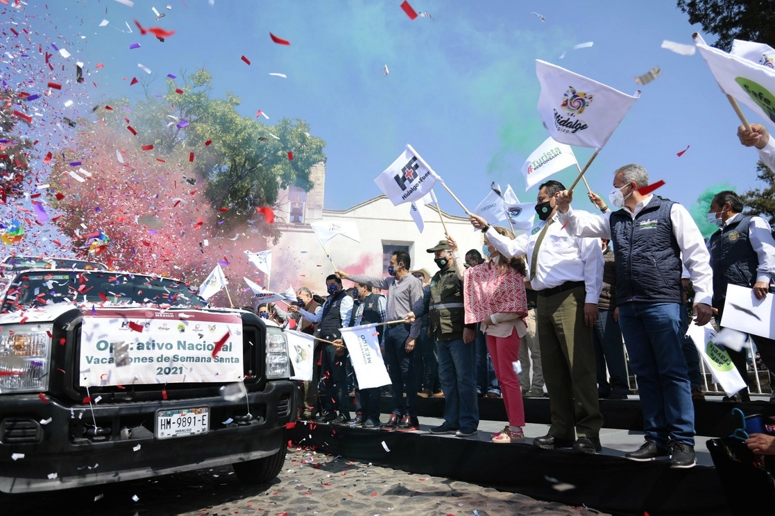 En Hidalgo se dio el banderazo de inicio del periodo vacacional de Semana Santa 2021. Foto Tomada del Twitter @omarfayad
 