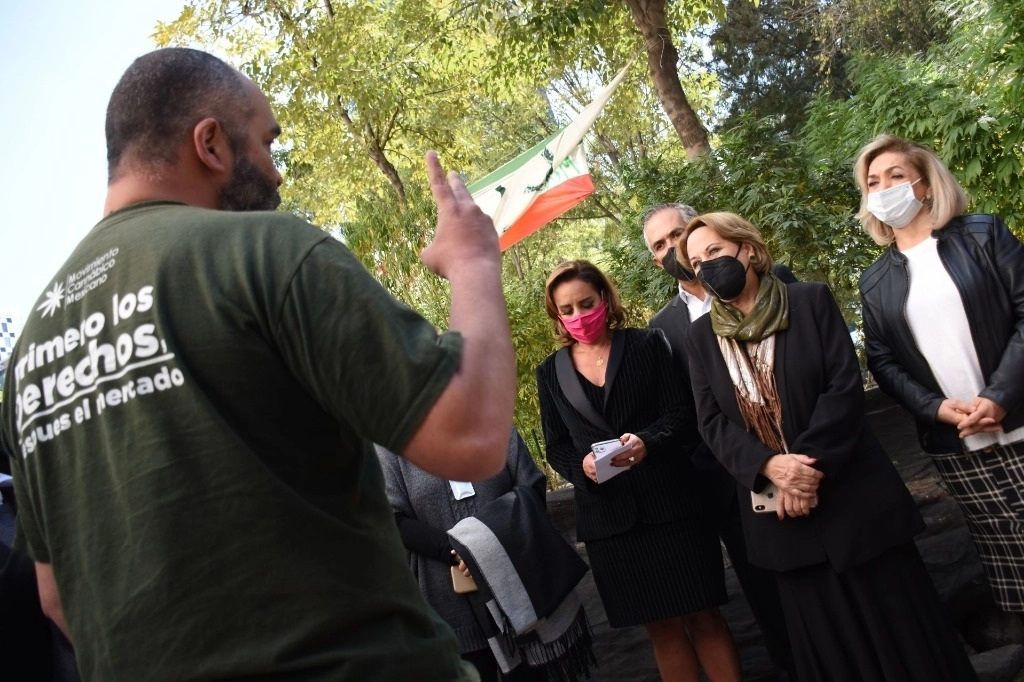 Un integrante del Movimiento Cannábico Mexicano recriminó a varios senadores por no estar de acuerdo con el dictamen de la ley general para regular la marihuana que se presentaró hoy en el pleno. Foto Cuartoscuro