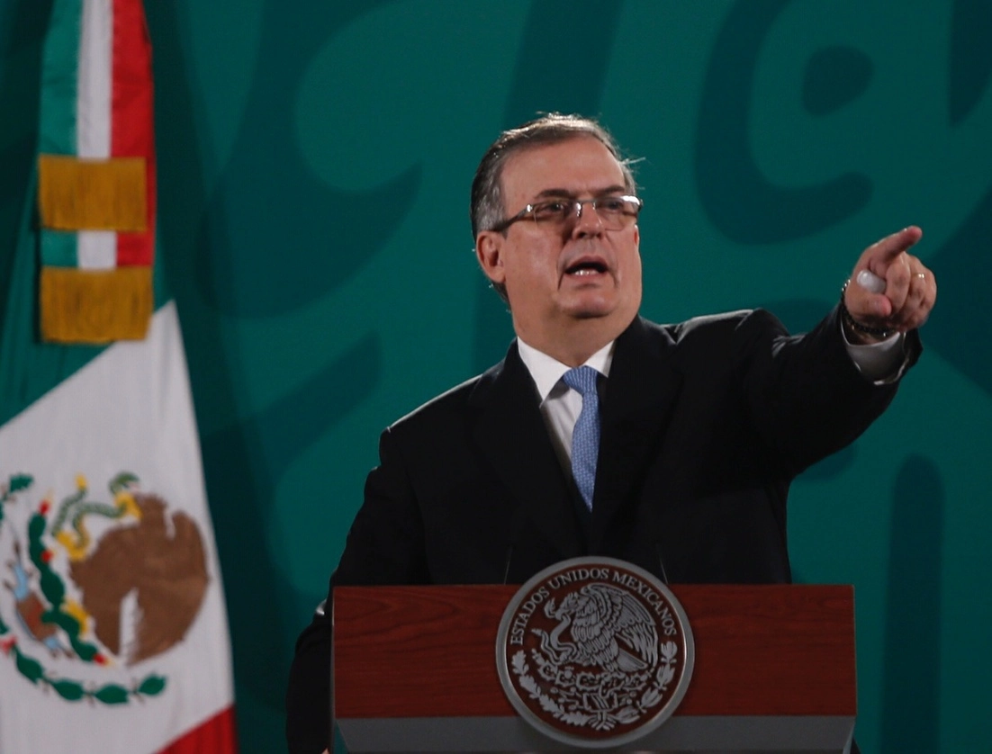 El canciller Marcelo Ebrard durante conferencia de prensa matutina el pasado 04 de junio de 2021. Foto Guillermo Sologuren