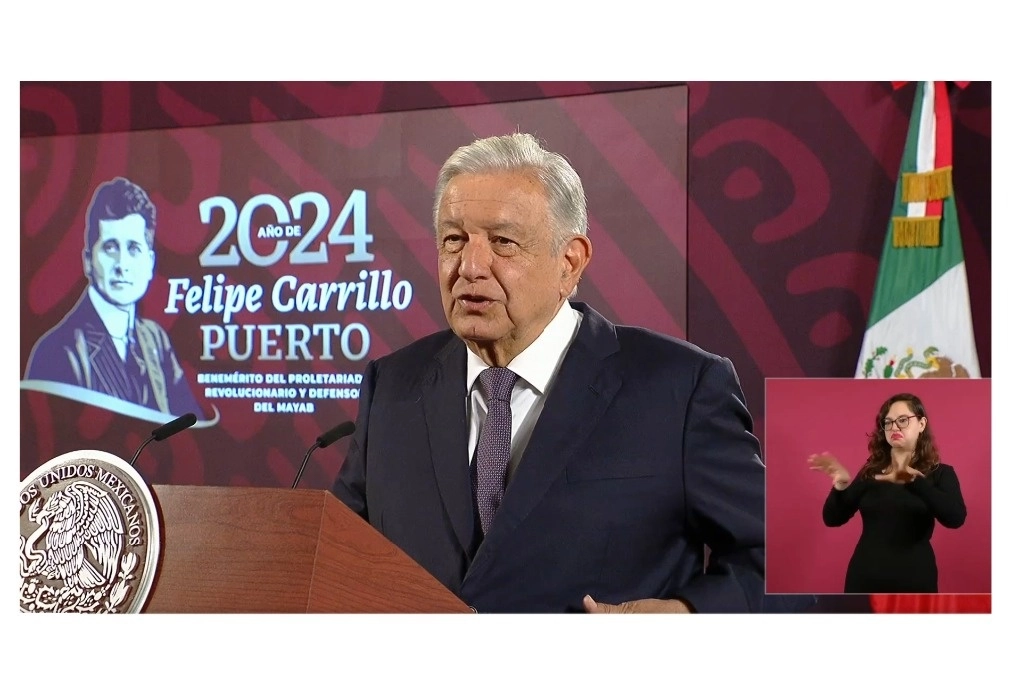 El presidente Andrés Manuel López Obrador durante la conferencia mañanera de este 14 de agosto de 2024. Foto Presidencia
