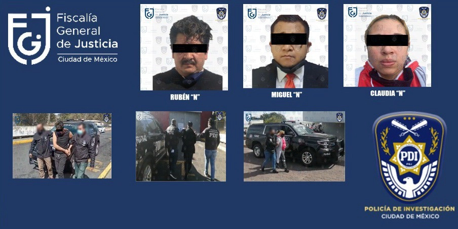 Rubén “N”, Miguel “N”, y Claudia “N” recibieron una sentencia de 50 años de cárcel por su responsabilidad penal en la comisión del delito de privación de la libertad. Foto FGJ