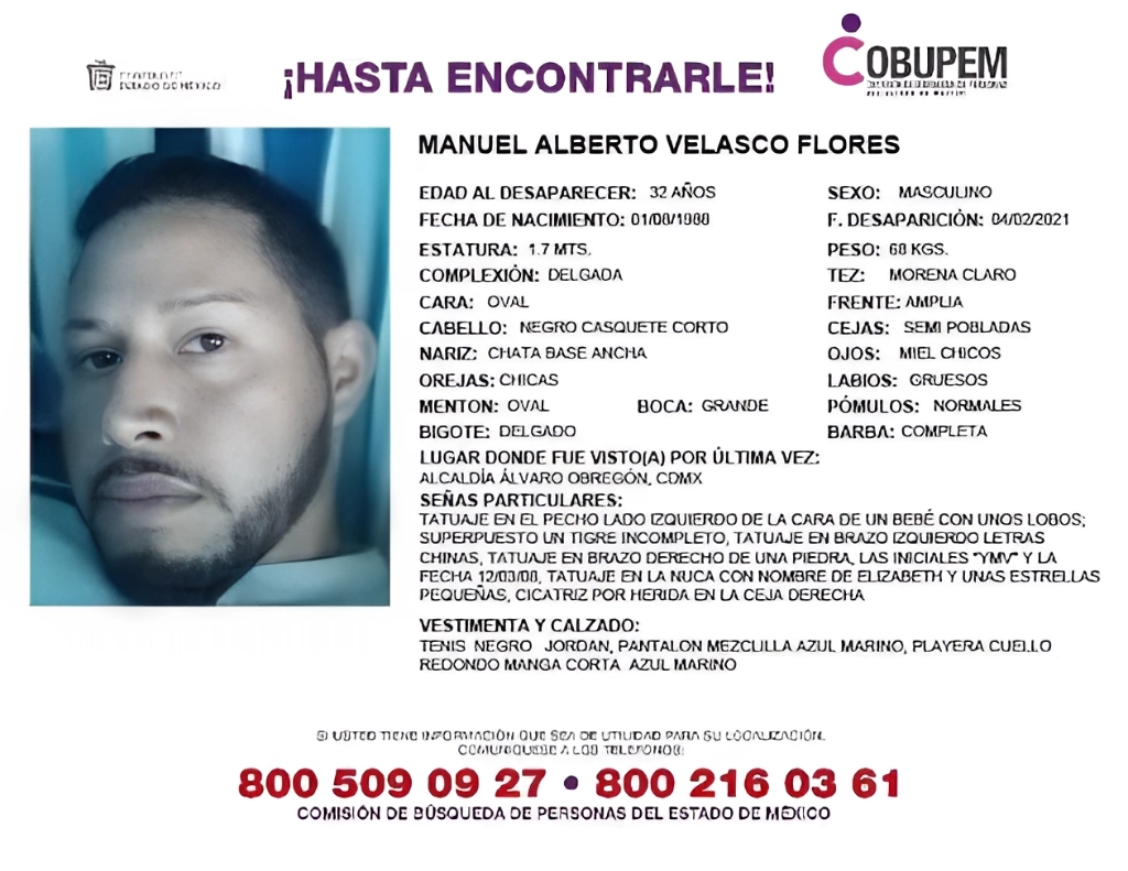 Manuel Alberto Velasco Flores, desaparecido el 4 de febrero de 2021. Foto Fiscalía General del Estado de México