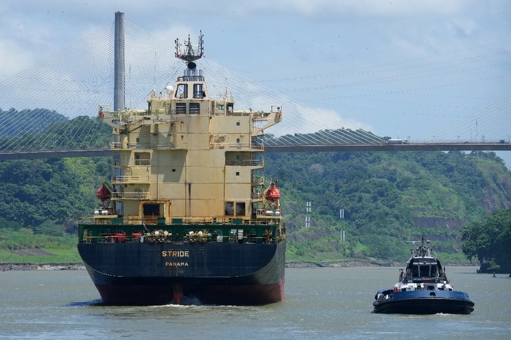 Un buque de carga navega en las cercanías de las esclusas de Pedro Miguel, en el Canal de Panamá. Foto Ap.