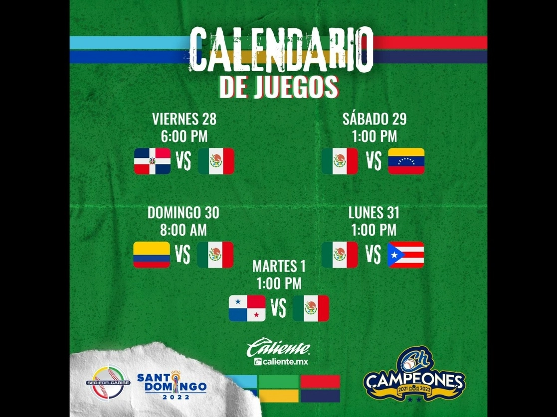 Los campeones de Puerto Rico, Criollos de Caguas; Venezuela, Navegantes del Magallanes; México, Charros de Jalisco; Colombia, Caimanes de Barranquilla; y Panamá, Astronautas de Los Santos, serán los adversarios de los Gigantes en el clásico caribeño. Imagen tomada del Twitter de @charrosbeisbol