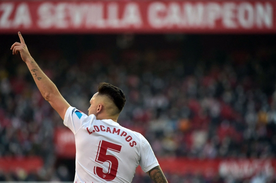 Lucas Ocampos del Sevilla anotó el gol de la victoria ante Getafe, en la fecha 20 de La Liga. Foto Afp