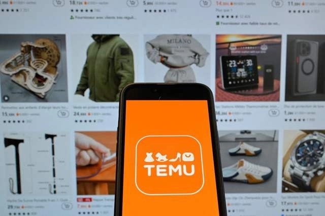 Logotipo de la empresa china de comercial electrónico Temu en un teléfono móvil. Foto Afp