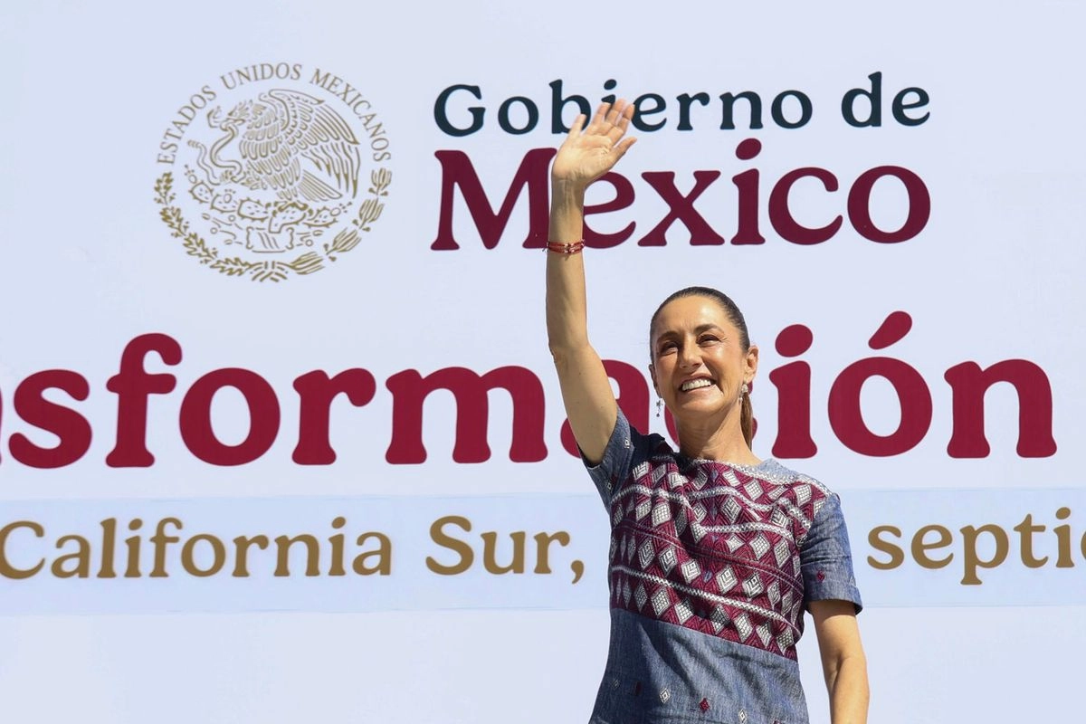 La presidenta Claudia Sheinbaum Pardo durante el informe de acciones por el primer año de gobierno en Baja California Sur, el 27 de septiembre de 2025.