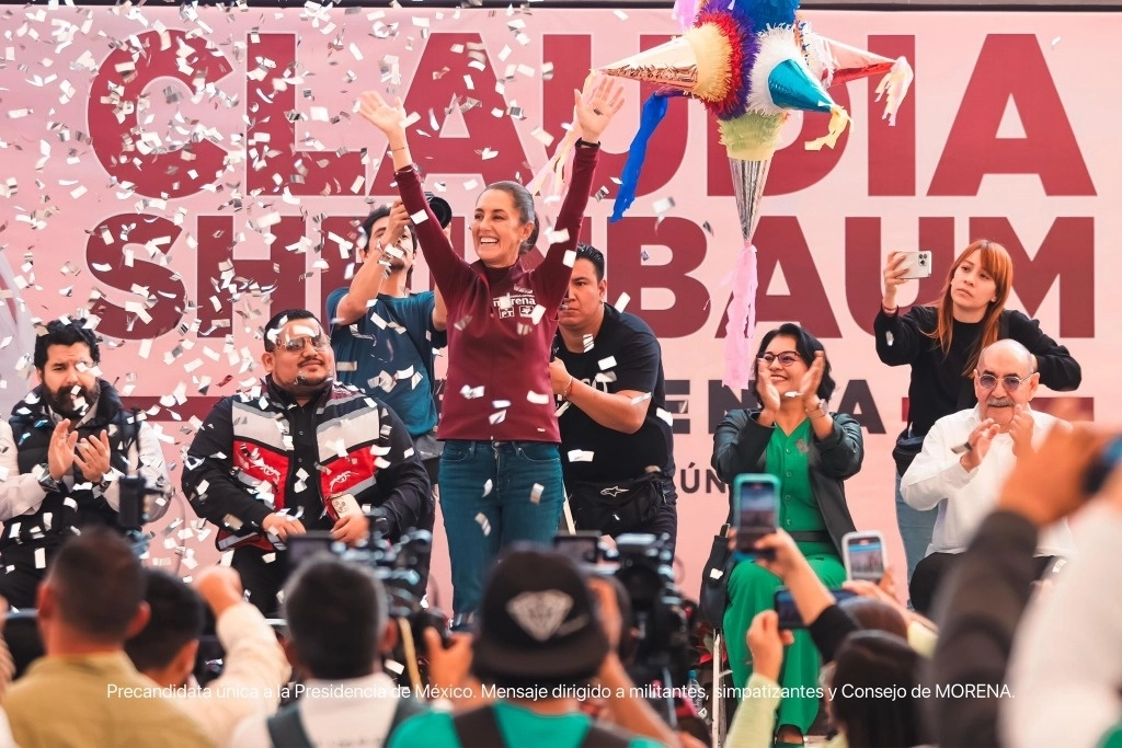 En Tamaulipas, la precandidata única de Morena a la Presidencia destacó la reactivación del tren de carga y de pasajeros. Foto tomada de la red social X 