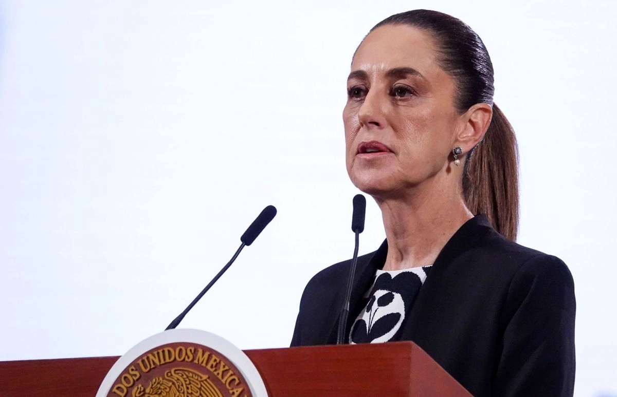 La presidenta Claudia Sheinbaum, durante su conferencia de esta mañana desde Palacio Nacional 
