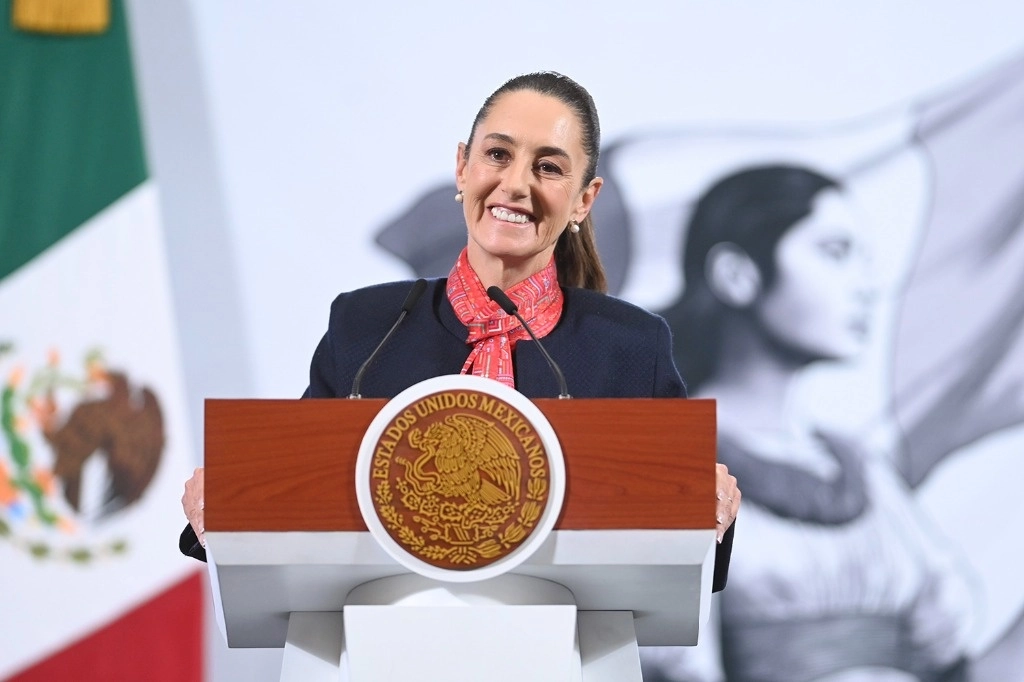 La presidenta Claudia Sheinbaum, desde Palacio Nacional, durante su conferencia de prensa de este lunes 10 de febrero de 2025. Foto cortesía Presidencia
