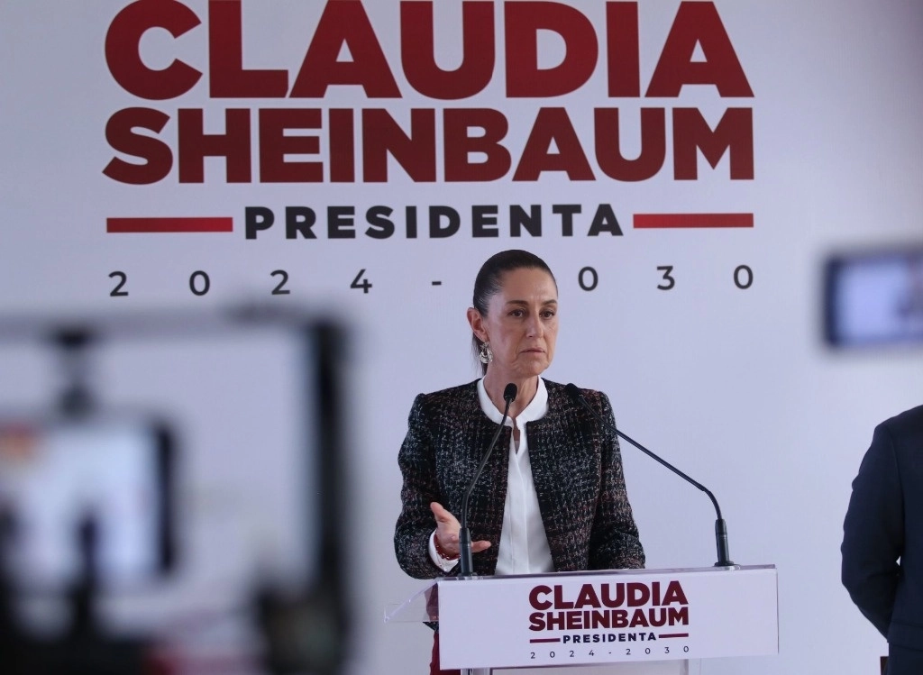 La virtual presidenta electa, Claudia Sheinbaum, durante su conferencia de prensa en sus oficinas de transición. Foto Cuartoscuro
