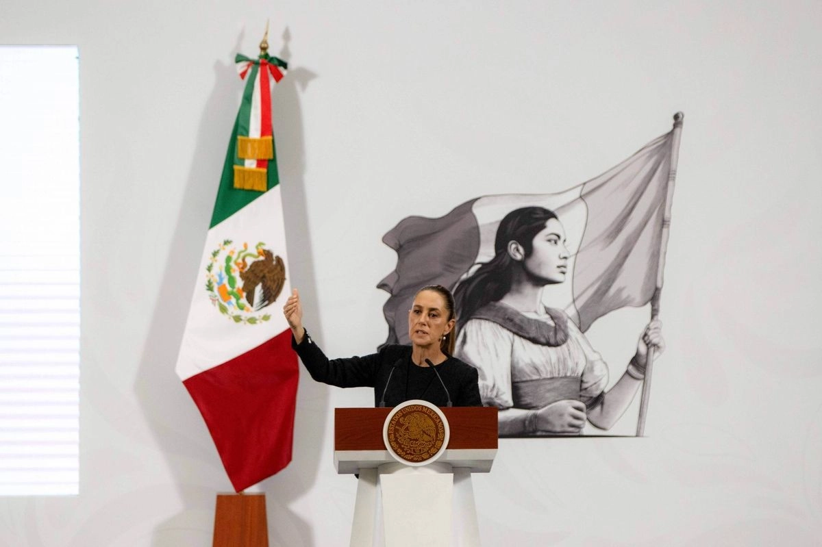 La presidenta Claudia Sheinbaum en su conferencia de prensa matutina desde Palacio Nacional, el 19 de septiembre de 2025. Foto 