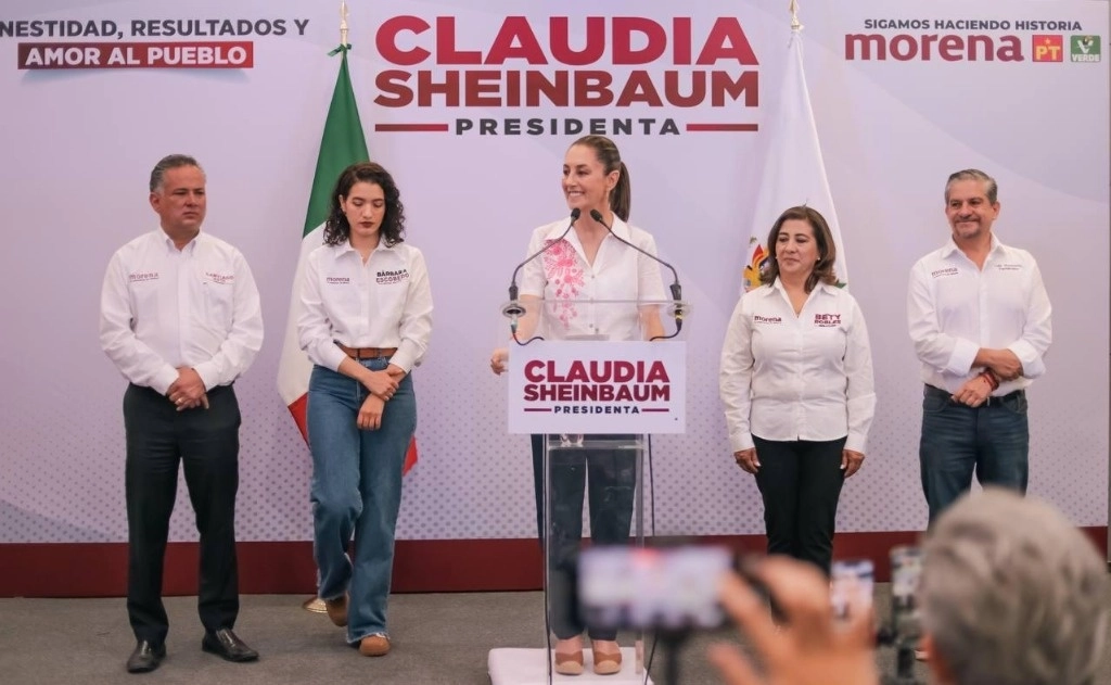 La candidata de Sigamos haciendo historia, Claudia Sheinbaum, durante una conferencia ofrecida ayer jueves 7 de marzo. Foto 'La Jornada'