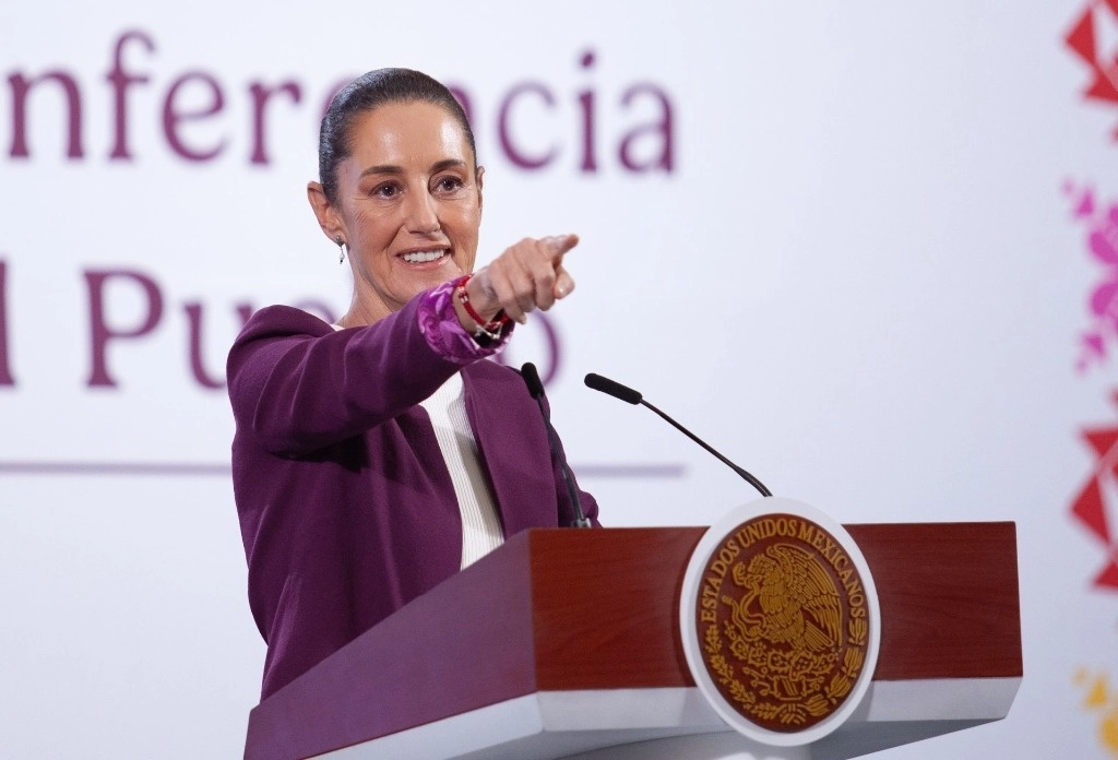 La presidenta Claudia Sheinbaum, durante su conferencia de esta mañana desde Palacio Nacional. Foto Cuartoscuro 