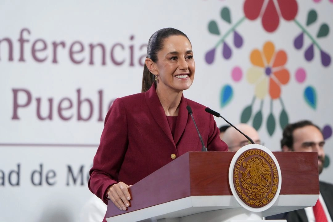 La presidenta de México, Claudia Sheinbaum Pardo, durante su conferencia matutina en Palacio Nacional, en la Ciudad de México, el 2 de julio de 2025. 