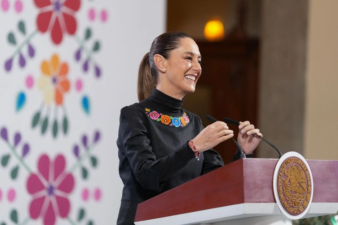 La presidenta Claudia Sheinbaum durante su conferencia matutina en Palacio Nacional, en la Ciudad de México, el 20 de junio de 2025. 
