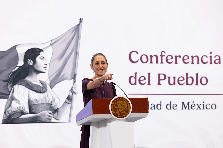 La presidenta de México, Claudia Sheinbaum, durante su conferencia presidencial matutina en Palacio Nacional, en la Ciudad de México, el 22 de mayo de 2025. Foto 
