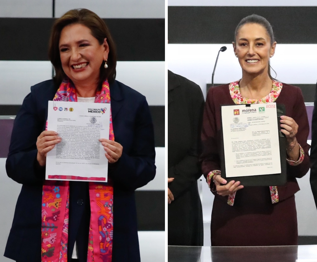 Las candidatas presidenciales Xochitl Gálvez y Claudia Sheinbaum en imagen de archivo. Fotos Cristina Rodríguez y Marco Peláez