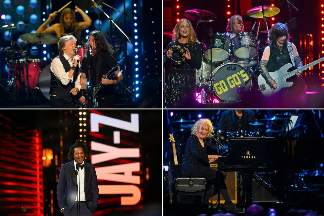 En la imagen, Paul McCartney y Dave Grohl, así como las integrantes de la banda The Go-Go’s; Jay-Z y Carole King. Foto Ap