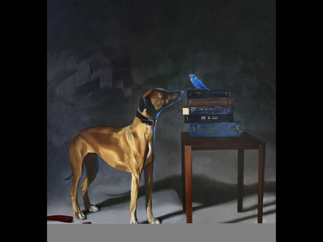 Convencida de que el arte es ajeno a la mentira, Carmen Parra Velasco fue la primera mujer reconocida con el premio Bienal de Pintura Alfredo Zalce (2007). En la imagen, su lienzo Perro azul. Foto cortesía de Carmen Parra Velasco
