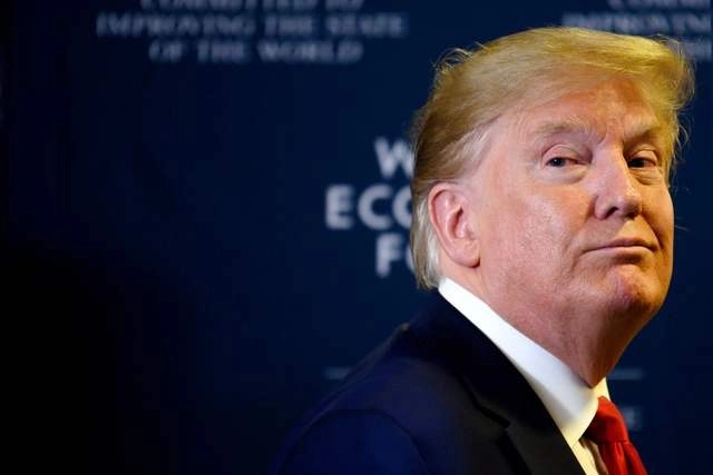 El presidente Donald Trump, luego de una conferencia en el Foro Económico Mundial en Davos, Suiza. Foto Afp