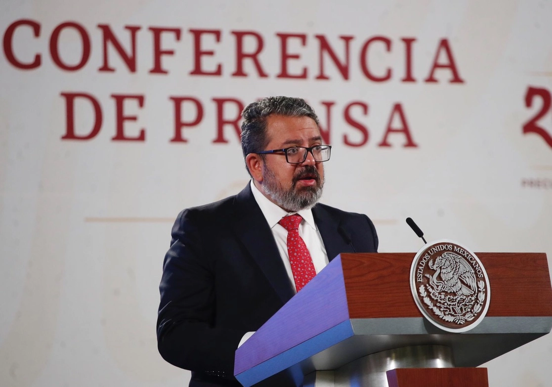 El titular del despacho de la SICT, Jorge Nuño Lara, durante la conferencia matutina en Palacio Nacional, en la Ciudad de México, el 3 de noviembre de 2022. Foto Cristina Rodríguez
