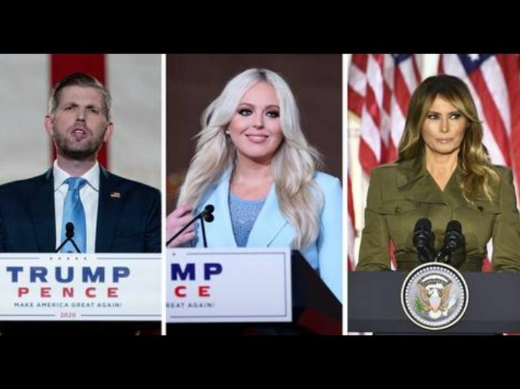 Eric y Tiffany Trump elogiaron a su padre en sus discursos ante la Convención Nacional Republicana. En su turno, Melania Trump, esposa del presidente (en el extremo derecho), envió sus simpatías a las víctimas de Covid-19. Foto Ap y Afp