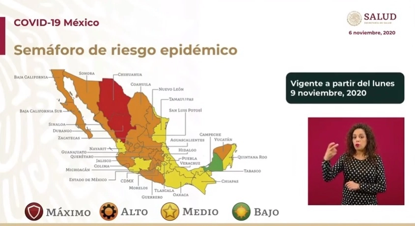 Semáforo Epidemiológico presentado por la Secretaría de Salud