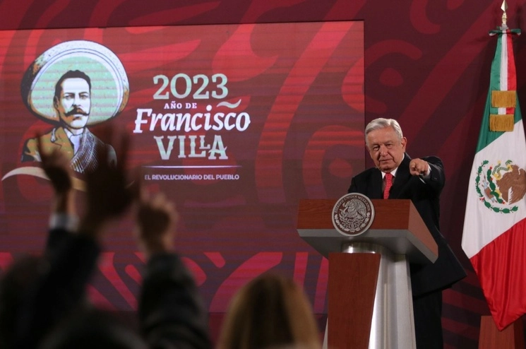El presidente Andrés Manuel López Obrador durante su conferencia de prensa desde Palacio Nacional, el 28 de agosto de 2023. Foto Cuartoscuro 