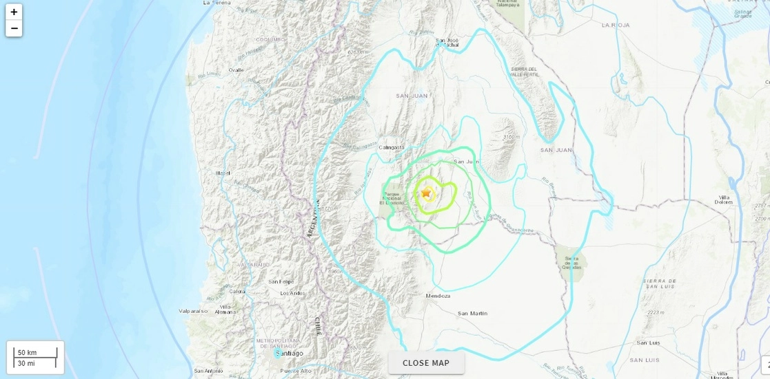 Zona del epicentro del sismo. Imagen tomada de la página web www.earthquake.usgs.gov