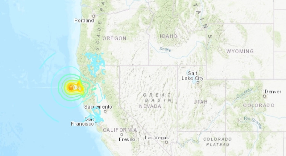 El sismo se registró al oeste de la pequeña ciudad de Ferndale, en el condado costero de Humboldt. Foto Tomada de https://earthquake.usgs.gov/earthquakes/eventpage/nc75095651/map