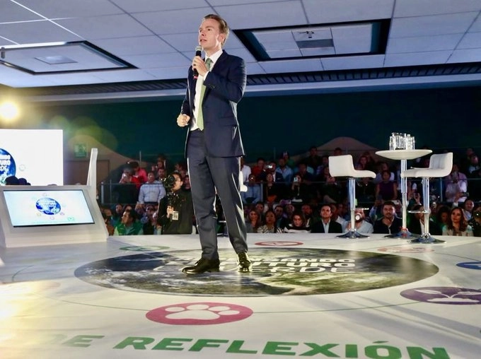 Manuel Velasco, durante la inauguración de la Convención Nacional del partido “Repensando el Futuro en Verde” en la Expo Santa Fe, en mayo pasado. Foto tomada de Twitter @VelascoM_