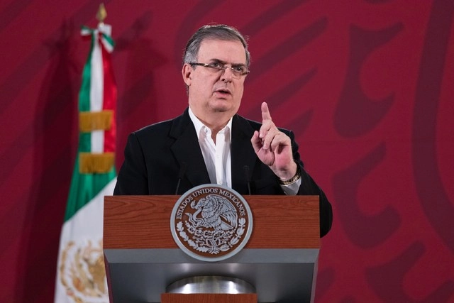 El canciller Marcelo Ebrard durante conferencia de prensa. Foto Pablo Ramos